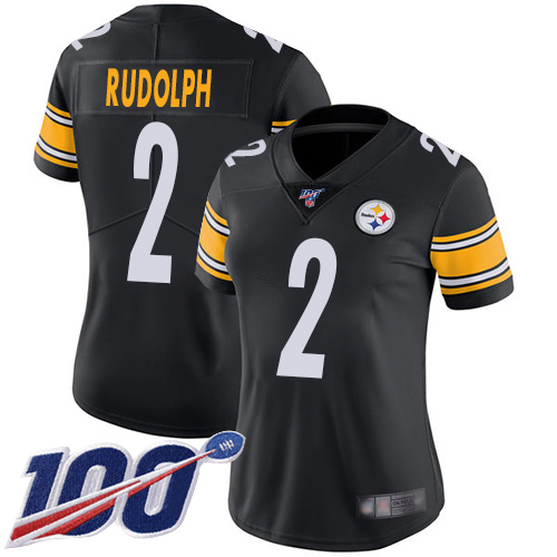 Women Pittsburgh Steelers Football #2 Limited Black Mason Rudolph Home 100th Season Vapor Untouchable Nike NFL Jersey->women nfl jersey->Women Jersey